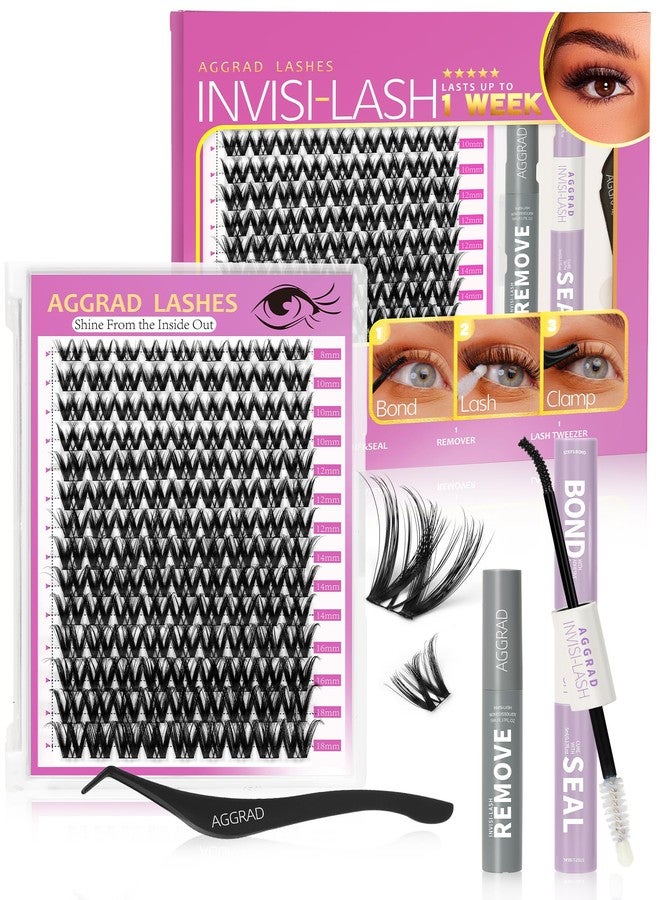 AGGRAD Flora Lash Clusters Kit Wispy Fluffy 8-18mm Hybrid Volume Eyelashes Cluster Extension Kit D Curl Individual DIY False Lash Extension Kit with Lash Bond and Seal, Thin Invisible Black Lash Band - Image 1